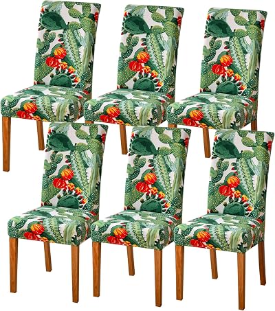 HZDHCLH Chair Covers Slipcovers 6 PCS Stretch Removable Washable Cactus Design