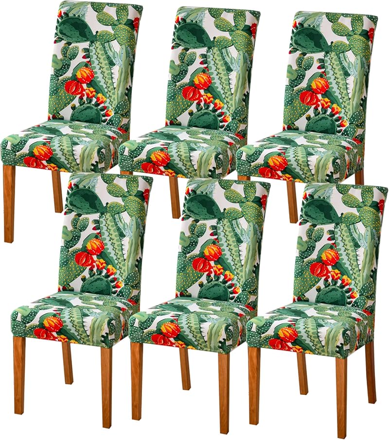 HZDHCLH Chair Covers Slipcovers 6 PCS Stretch Removable Washable Cactus Design