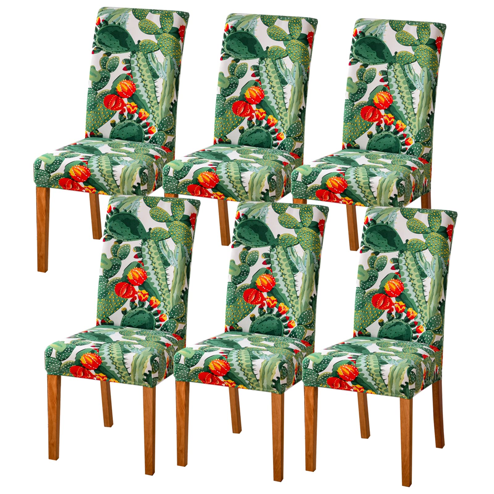 HZDHCLH Chair Covers Slipcovers 4/6 PCs Stretch Removable Washable Short Dining Chair Protector Cover Seat for Hotel,Dining Room,Ceremony (Cactus,6 PCS)