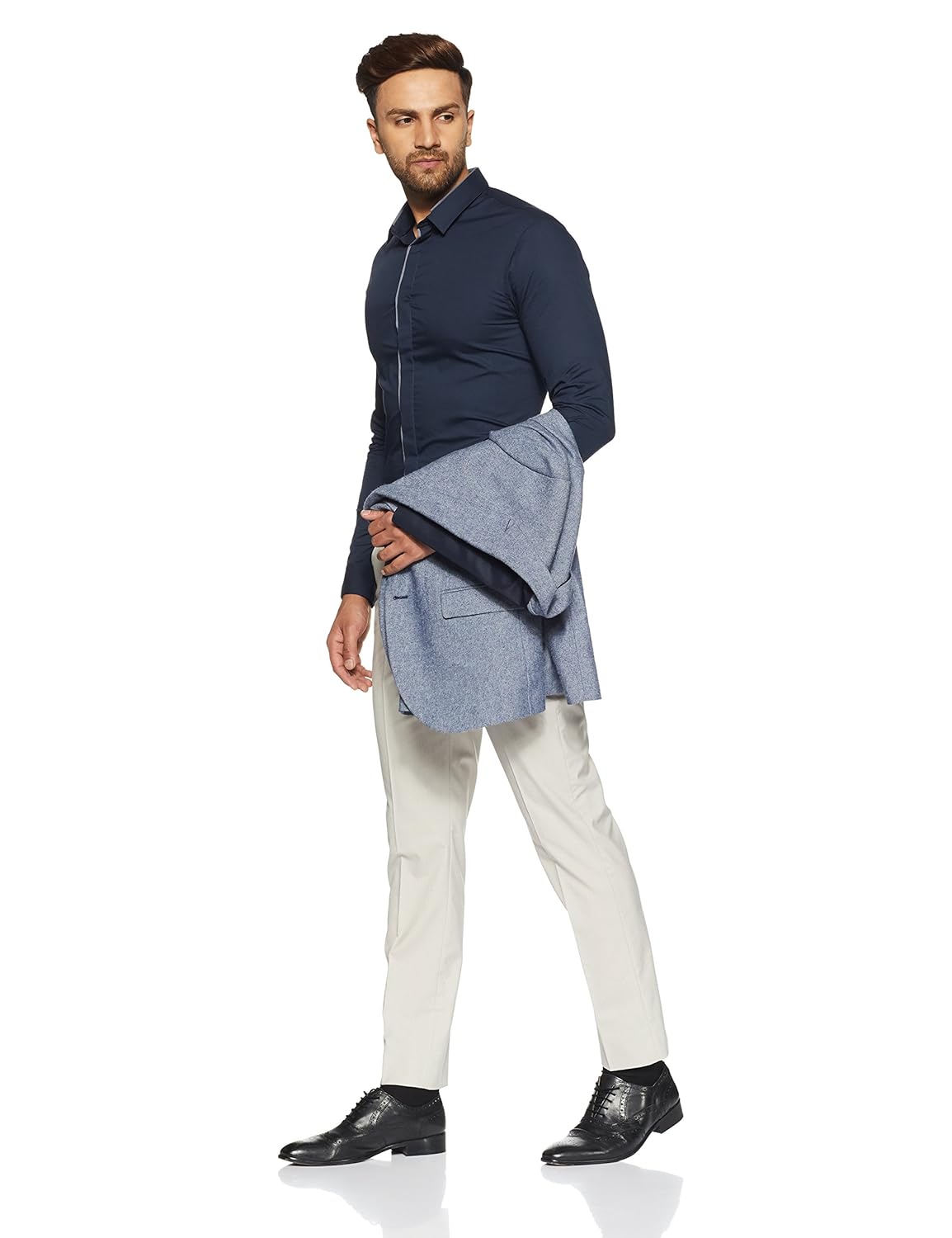 peter england men's slim fit formal trousers