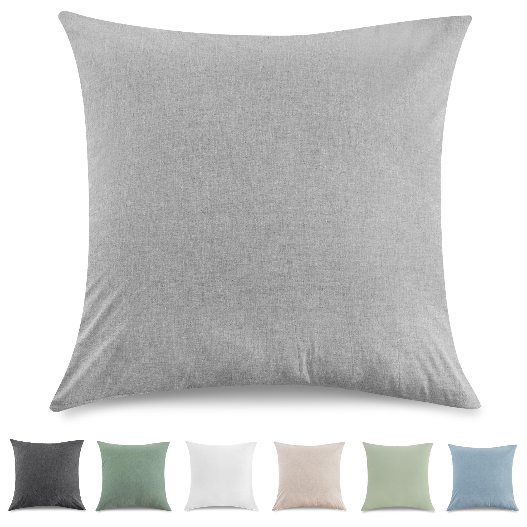 TOCOMOA Cushion Cover 40 x 40 cm, Set of 2 - 100% Washed Cotton Cushion Covers, Oeko-Tex Certified, Linen Look and Breathable Cushion Cover, Light Grey Pillowcase with Zip