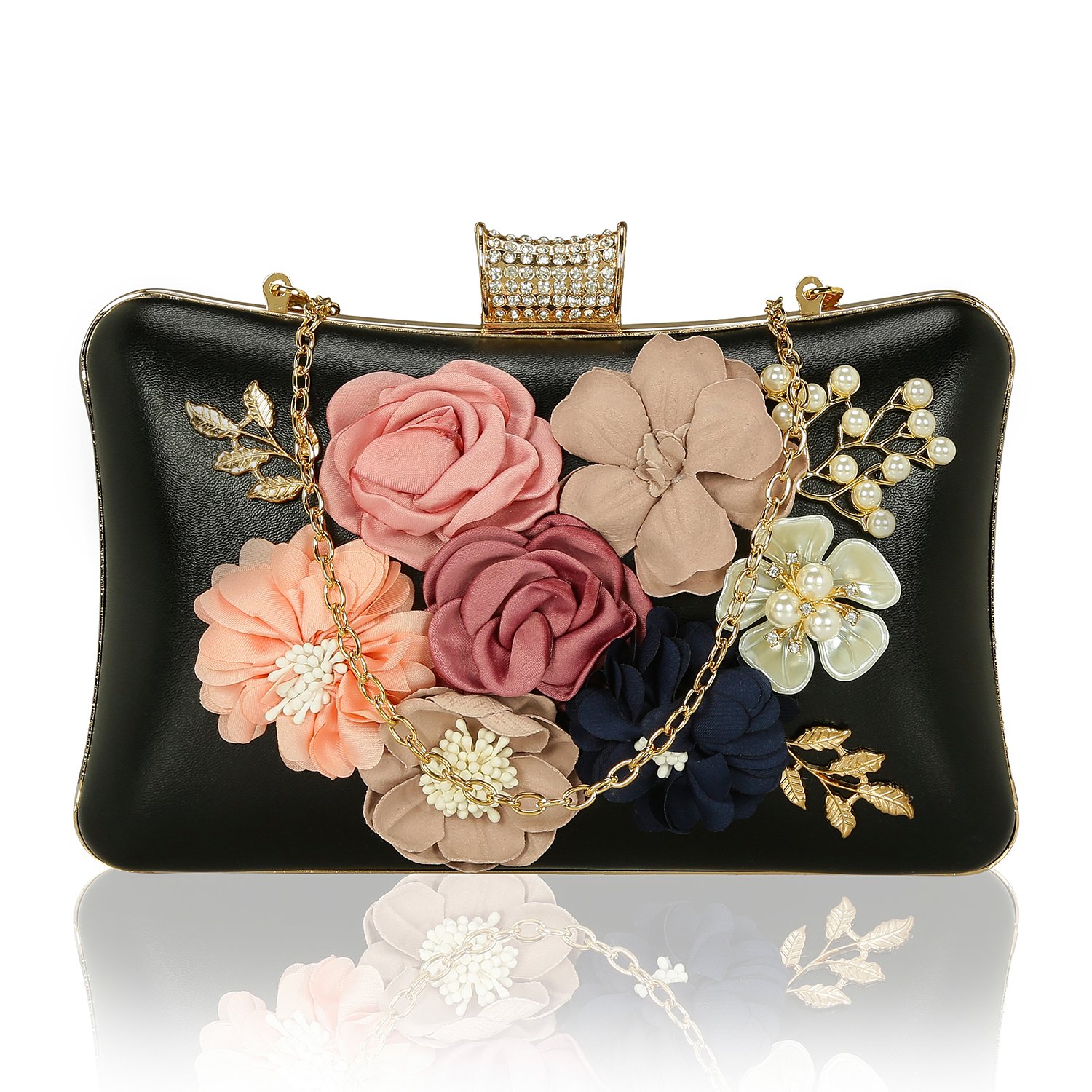 kleio beautiful stylish flower embellished wedding party sling box clutch for women / girls