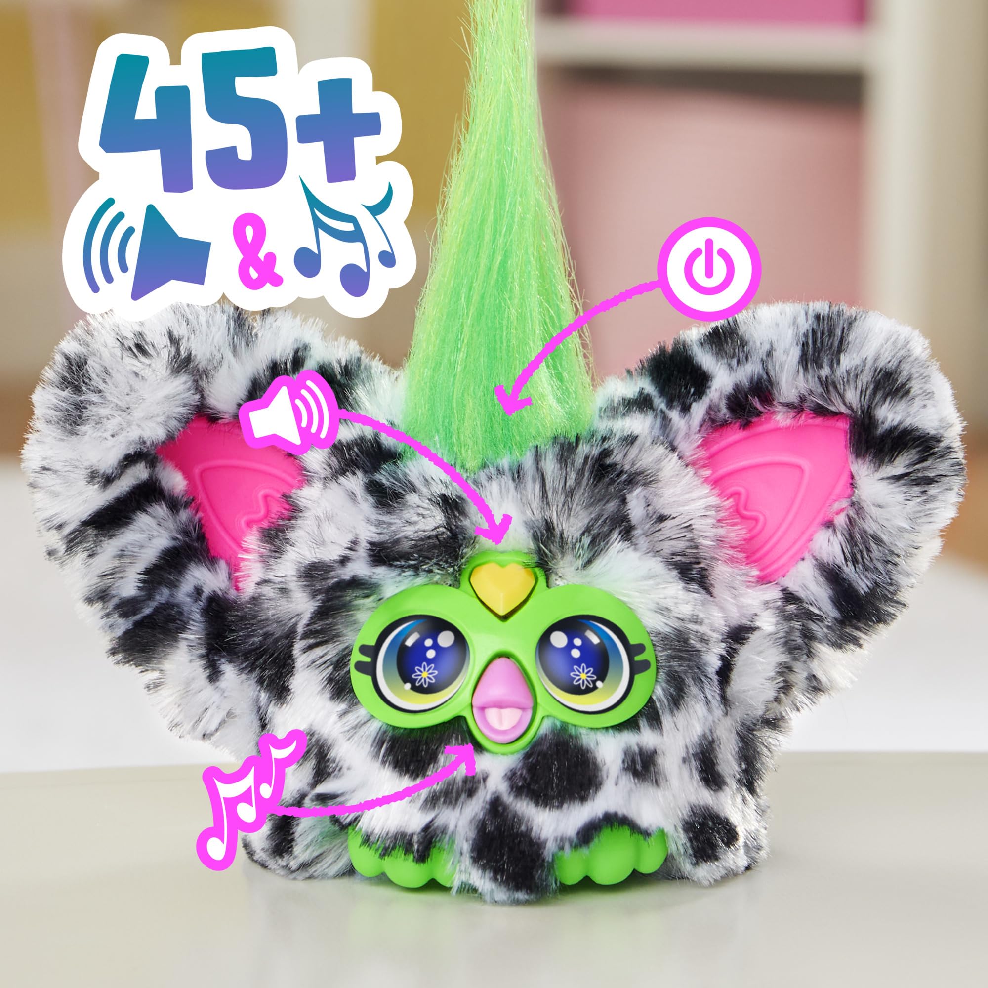 Furby Furblets Moo-Boo Mini Friend, Electronic Plush Toys for Girls & Boys, Cow, Black & White, Speaks Furbish & Plays Music, Series 5, Back to School Gifts, Ages 6+