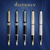 Waterman Expert Fountain Pen Stainless Steel 23k Gold Trim Medium Nib Gift Box view 6