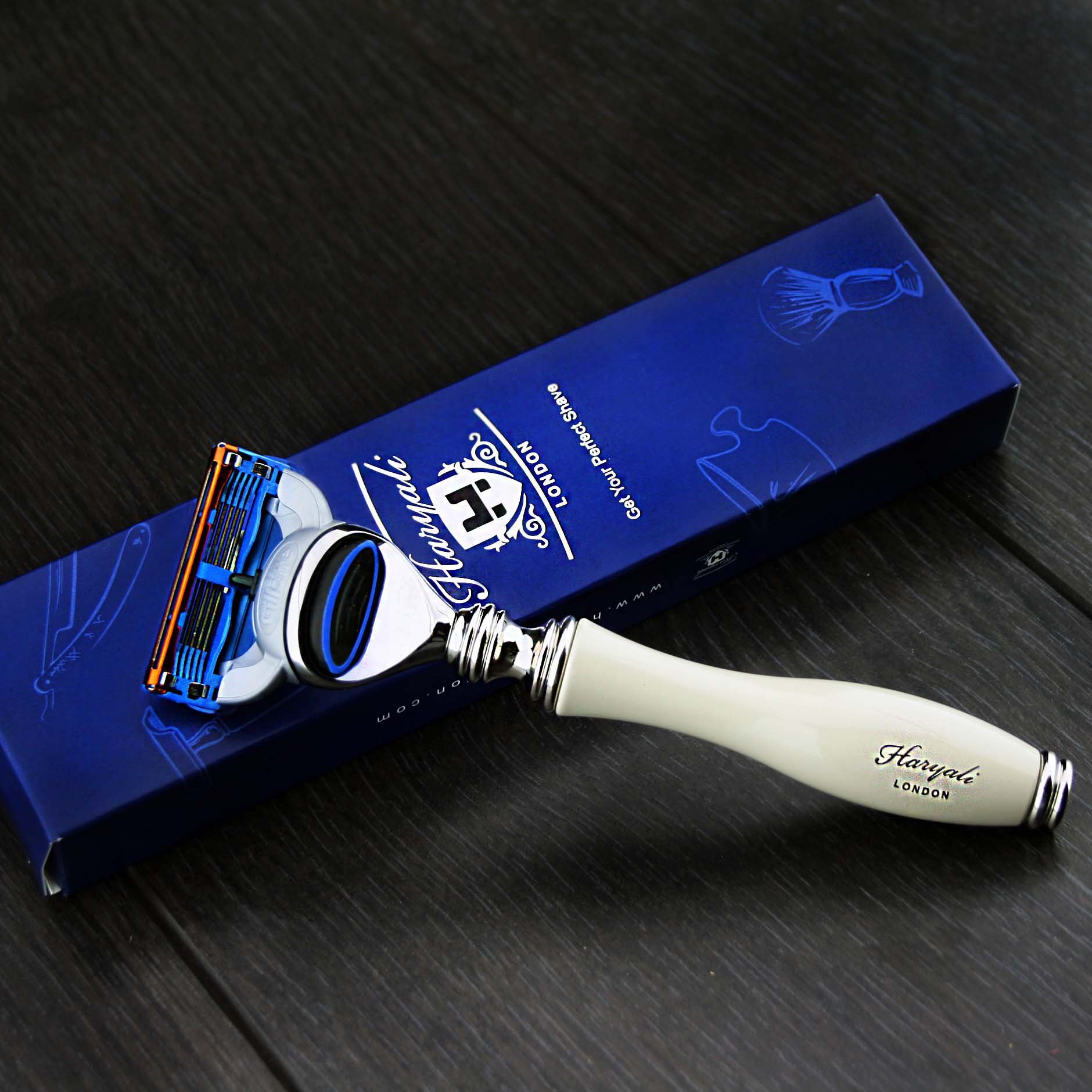 SHINY IVORY COLOUR CURVE DEIGNED HANDLE 5 EDGE CARTRIDGE RAZOR HEAD FOR MEN'S