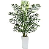 TNGGNT Artificial Palm Tree：5FT Tropical Fake Silk Plant UV Resistant Faux Areca Palm with White Planter & Black Pebbles for Home Office Living Room Decor Indoor Patio Porch Balcony (5FT,1-Pack,White)
