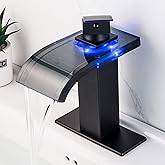 Y-Garhe LED Black Waterfall Bathroom Faucet, Bathroom Sink Faucet , 1 Hole, 4 Inch Centerset