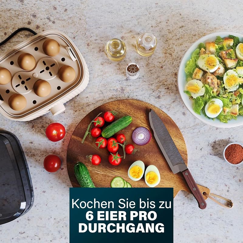 Eierkocher, 6 Eier Kapazität, 300W, Messbecher für Weich/Mittel/Hart, Abschaltautomatik, BPA-frei, Dampfdeckel, Abnehmbarer Einsatz, Einfache Reinigung, 262047