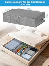 JUPELI 50L Under Bed Storage Box with Lid, PP Liner, Reinforced Zips view 3