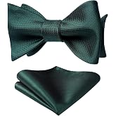 HISDERN Bow Ties for Men Solid Color Self Tie Bow Tie Pocket Square Set Classic Formal Satin Bowties for Tuxedo Wedding Party