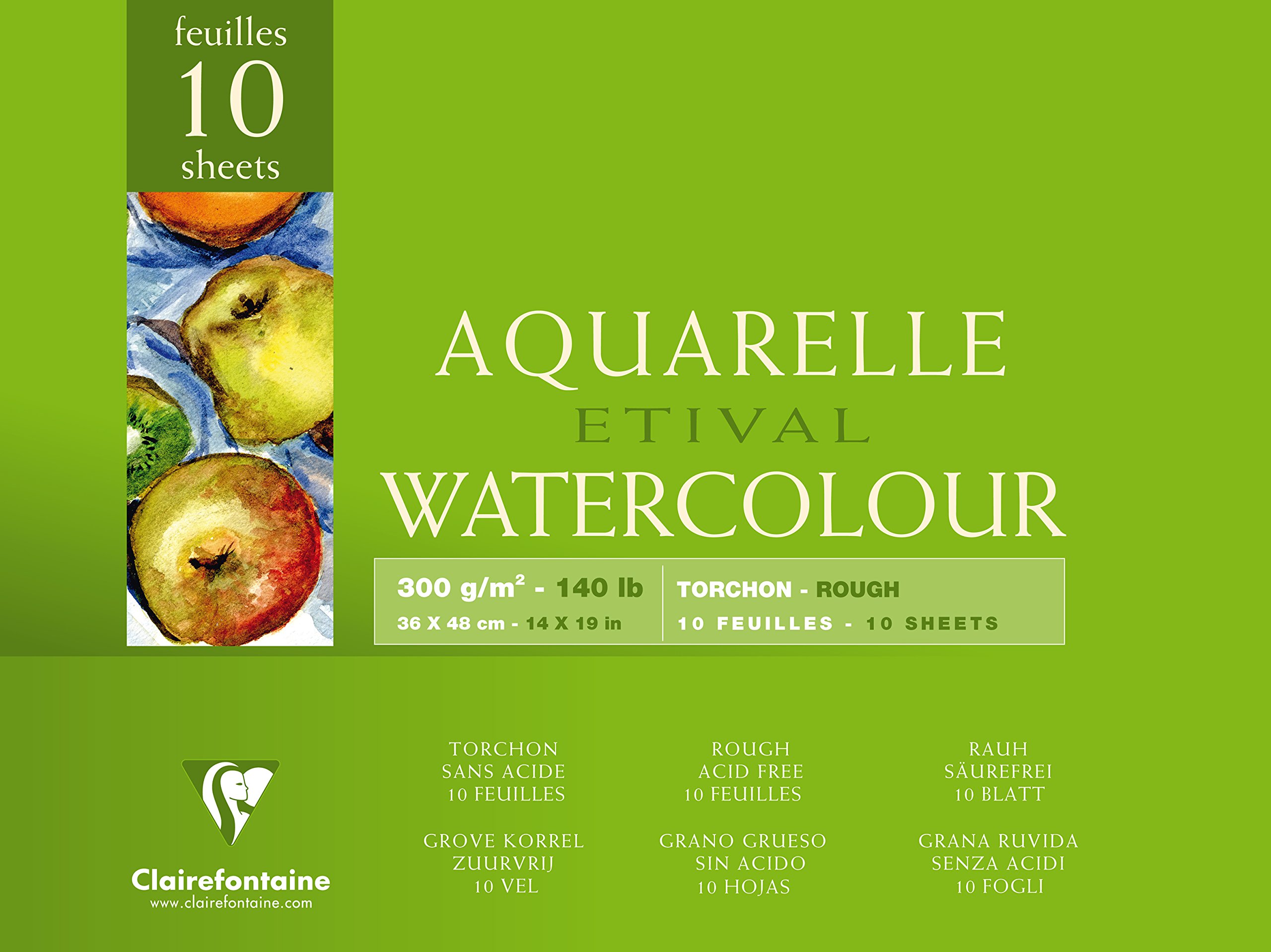 Clairefontaine - Ref 96563C - Etival Rough Grained Pad (10 Sheets) - 36 x 48cm Size, Acid Free, pH Neutral, 300gsm Paper - Suitable for Watercolour Artwork