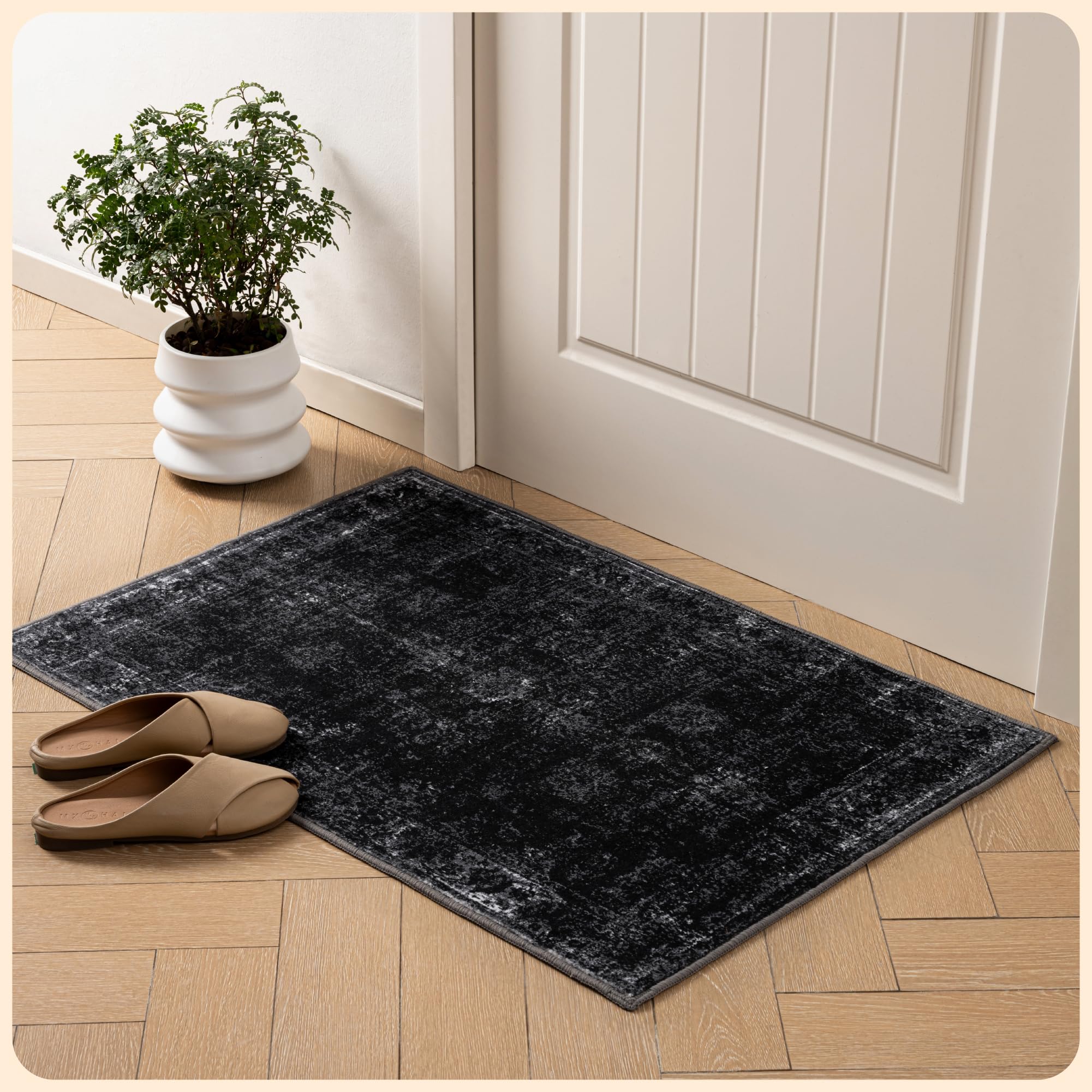 Photo 1 of Istana 2x3 Area Rug - Black Boho Rugs for Living Room 2x3 - Foldable Small Rugs for Bedroom - Stain Resistant Washable Rug Non Slip - Eco-Friendly Area Rugs Indoor
