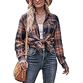 Oyamiki Womens Casual Cuffed Long Sleeve Boyfriend Button Down Plaid Flannel Shirt Tops