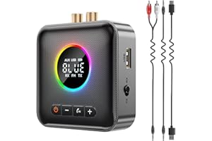 MIITEEKS Bluetooth 6.0 Transmitter Receiver for TV,3 in 1 Bluetooth Adapter HiFi Audio Receiver FM Transmitter for Home Stereo/Speakers/TV with LED Display,3.5mm AUX,RCA Interface,Supports USB Flash Drive