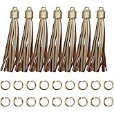 Pamir Tong 12pcs Faux Leather Keychain Tassels 4.3 Inch Decoration DIY Charms Elegant, Long-Lasting Tassels for Keychains, Cellphone Straps Wristlets Crafts (Gold Caps, Metalic Gold)