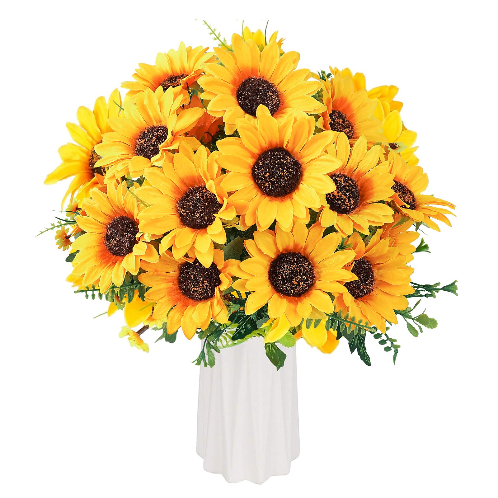 Beferr 2 Bunches Artificial Sunflowers Flowers Realistic, Fake Silk Sun Flower Bridal Bouquets for Wedding Party Outdoor Indoor Floral Arrangement Home Decoration