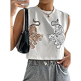 Hilinker Womens Crew Neck Loose Crop Tank Tops Workout Casual Sleeveless T-Shirt