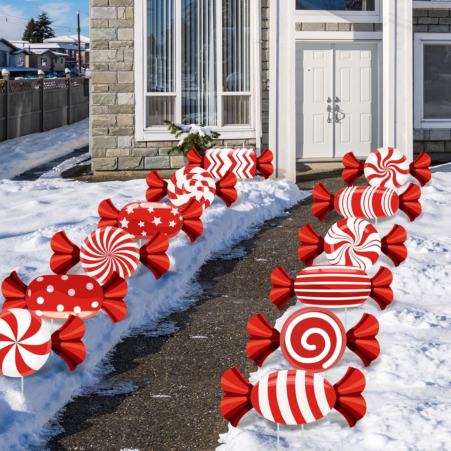 Yard Signs - Liphontcta BBTO 12 Pcs Christmas Candy Lawn Yard Sign Stakes Holiday Garden Decor with Waterproof Corrugated Cardboard Xmas Yard Decor Candy Garden Sign Waterproof Cardboard Lawn Signs for Pathway Walkway Decor