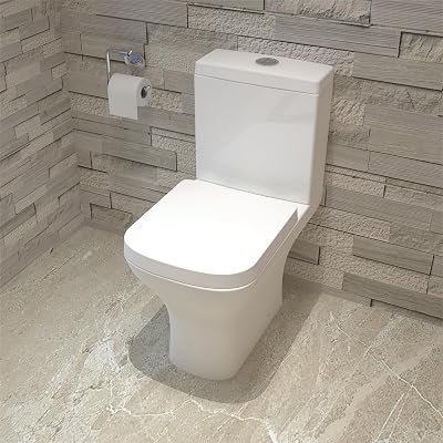 MYB Bathroom Square Close Coupled Toilet Ceramic White Cloakroom Soft Close
