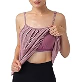 Hibelle Womens Built in Bra Camisole with Adjustable Spaghetti Straps,Pleated Front Flowy Summer Casual Tank Tops