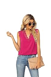 VIISHOW Women's V Neck Lace Trim Tank Tops Casual