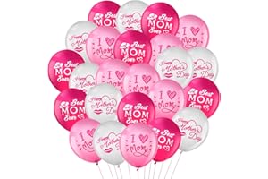 24 Pieces 12 Inch Latex Happy Mother's Day Balloons Decorations - Best Mum Ever I Love You Mum Heart Printed Balloons Set Gif