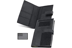 LIVANS Tactical Book Cover for 5.5" x 8" Military Log Book, Green Book Protective Holder, Detachable Army Field Notebook Cover with Flag Patch, for Protecting Notes, Book(Black, 5.7x8.7 in)