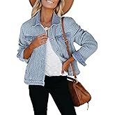 luvamia Jean Jacket Women Trendy Texture Distressed Button Down Long Sleeves Casual Trucker Denim Jackets with Pockets