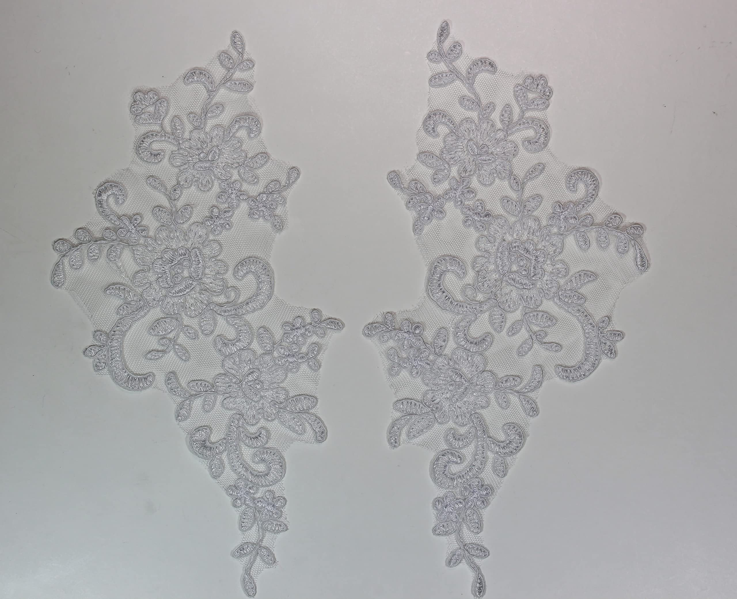 4 X Corded Embroidery Floral Lace Applique Wedding Motif Sew On Size: 25 cm x 12 cm :#39A (Cream) — image 1