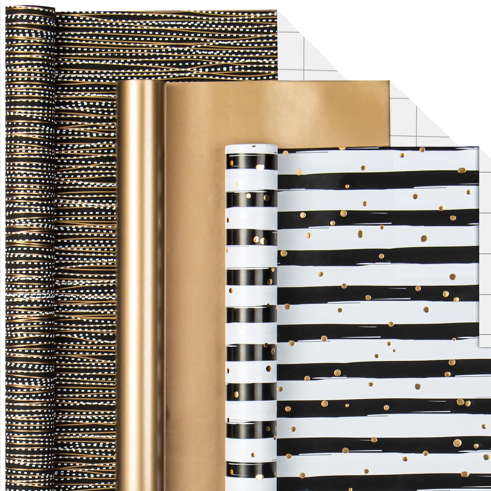 Photo 1 of MAYPLUSS Gift Wrapping Paper Roll - 17In x 120In Per Roll - Luxury Black and Gold Stripe Anniversary Present Gift Wrap Paper for Men Birthday, Christmas, Wedding, Graduation, Father's Day and Party