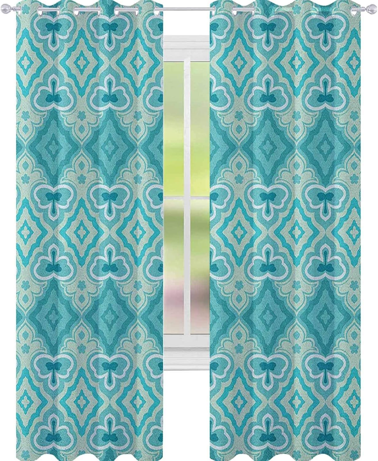 YUAZHOQI Teal Room Darkening Window Curtains Abstract Geometric Pattern