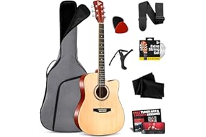 PYLE 41” Cutaway Acoustic Guitar- Full Size Dreadnought Natural Matte Finish Guitar, 6 Steel Strings w/Gig Bag, Tuner, Extra 