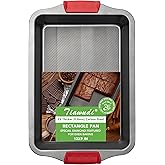 Tiawudi 13" x 9" Cake Pan, 0.8mm Thick Heavy Duty Baking Dish with Diamond Texture Pattern for Even Heating, Nonstick Baking Pan for Bread, Brownie or Lasagna, Cake Mold with Silicone Grip Handles
