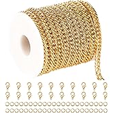 UMAOKANG 33 Feet Gold Plated Aluminum Jewelry Chains Bulk Double Curb Link Chain Roll with Jump Rings and Lobster Clasps Handmade Jewelry Craft Chain Spool
