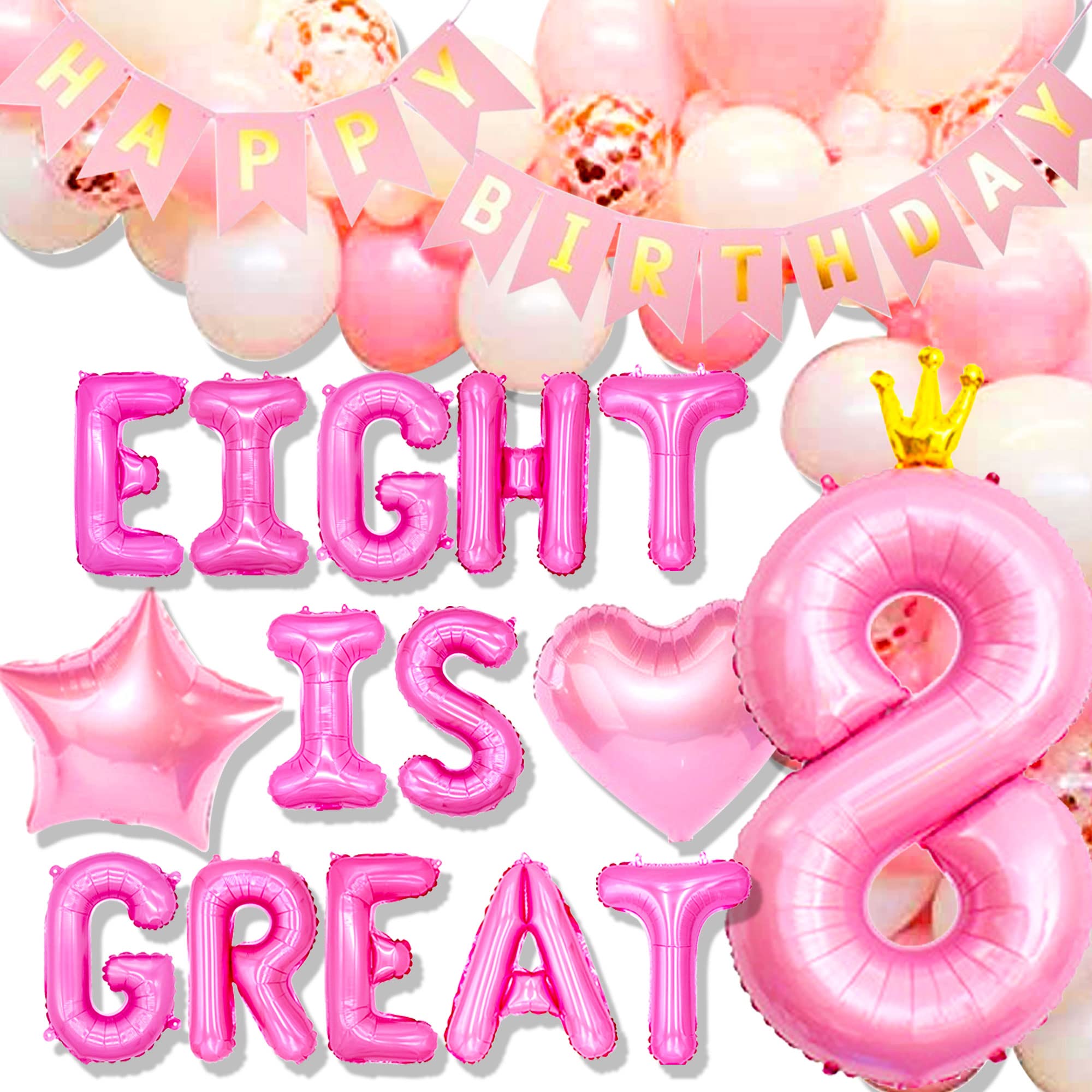 Photo 1 of 42 PCS Eight is Great Birthday Decoration Girls Eight is Great Birthday Balloons Age 8 Balloons Party Supplies for Girls Boys