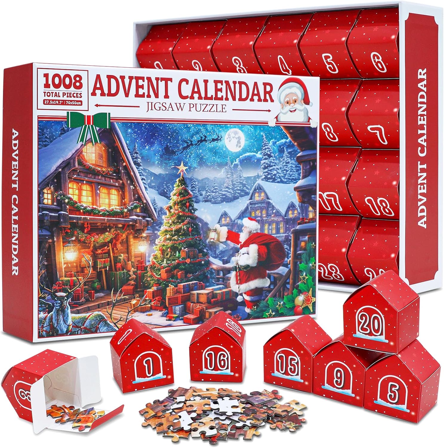 Advent Calendars - Advent Calendar 2023 Christmas Jigsaw Puzzles- Christmas Cottage Holiday Puzzle for Adult Families, 24 Parts 1008 Pieces Advent Calendars Countdown to Christmas Toys Gift with Puzzle Saver