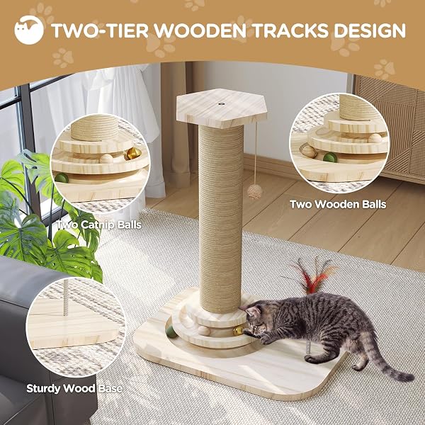 CAT SCRATCHING POST, SCRATCHING POST WITH VERTICAL SCRATCHER AND TRACKING INTERACTIVE TOY FOR KITTENS