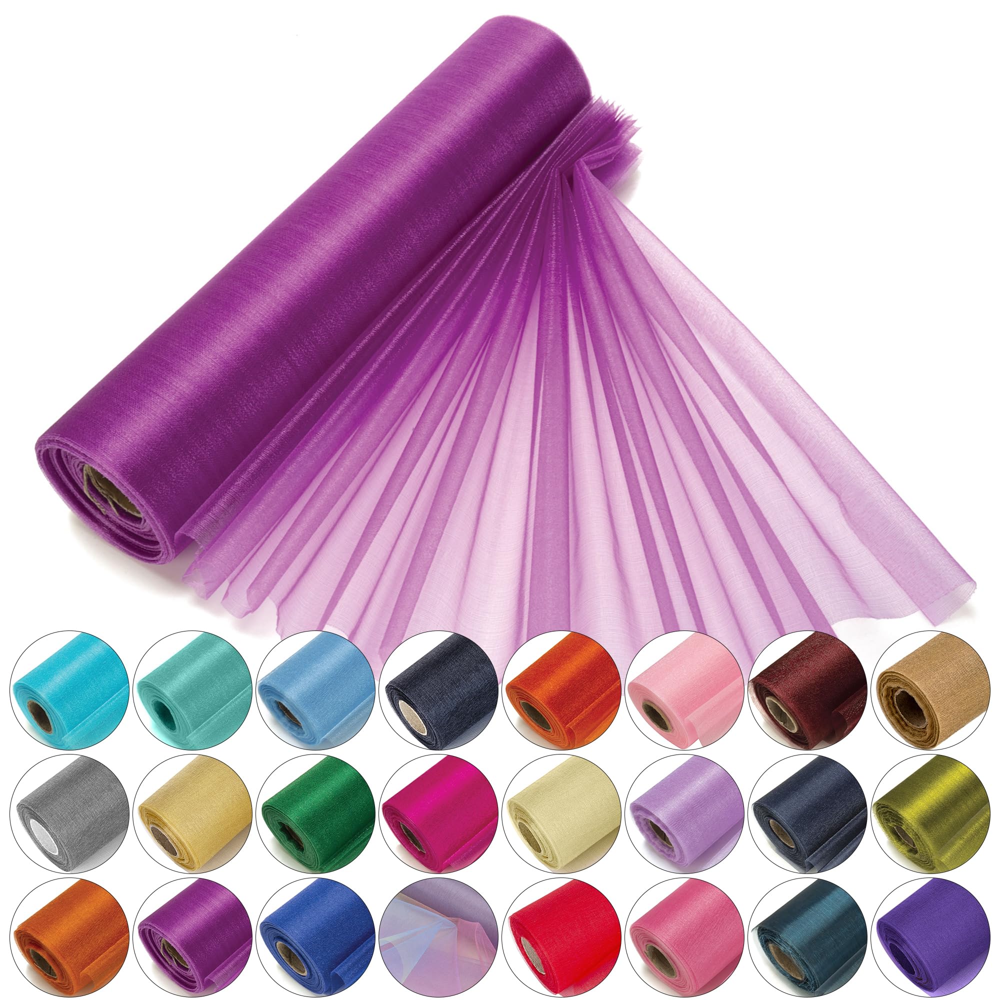 Trimming Shop Organza Roll Snow Sheer Glitter Fabric 25m x 29cm for Wedding Venue, Chair Bow Sash, Table Runner, Christmas Event, Party Decoration, DIY Craft Projects, Purple