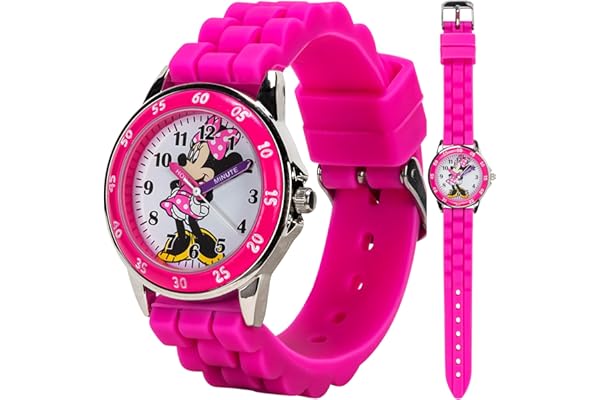 Minnie Mouse Time Teacher Watch for Girls - Analog Time Learning with Easy-to-Read Numbers and Comfortable Silicone Band