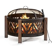36" Yaheetech Wood Burning Fire Pit - Outdoor Bronze Fire Bowl With Spark Screen & Rain Cover