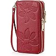 GOIACII Women's Wallet Large Capacity Double Zip Ladies Card Phone Holder RFID Blocking Wristlet Leather