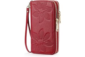 GOIACII Women's Wallet Large Capacity Double Zip Ladies Card Phone Holder RFID Blocking Wristlet Leather