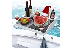 Spirrelab Utility Boat Bar Organizer Table with Rod Holder, Portable Detachable Marine Table with Cup Holders & Storage for Food, Drinks, and Fish Cleaning, Gift for Him, Boaters, Fishers, Outdoorsman