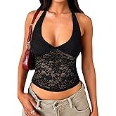 Matunana Women's Lace Halter Tops Going Out V Neck Crop Backless Sleeveless Tank Y2k Cute Sexy Shirt Summer Trendy 2026