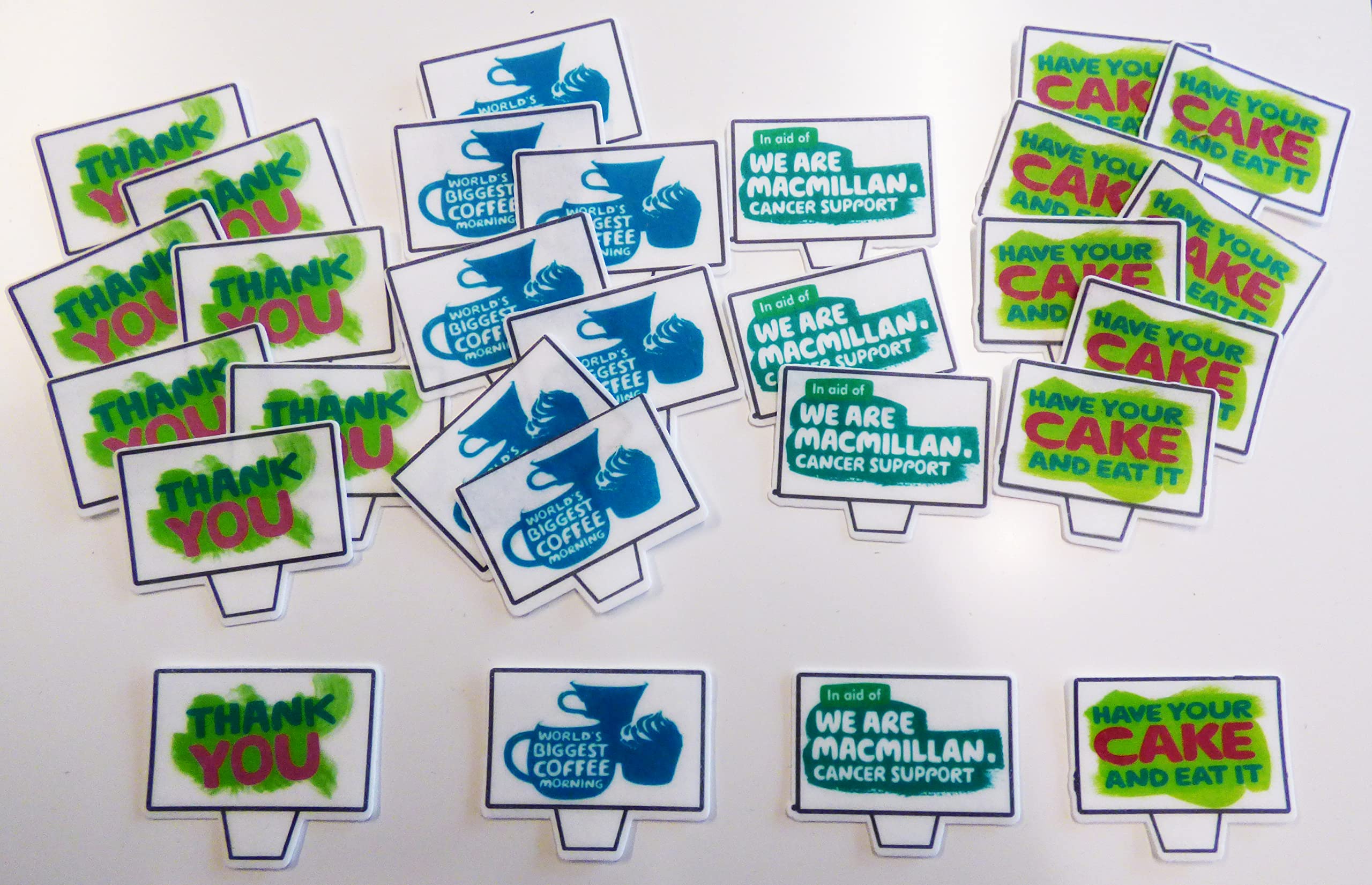 Made4You Macmillan World's Biggest Coffee Morning - Edible Cupcake Toppers - Stand-up Wafer Cake Decorations (Pack of 28)