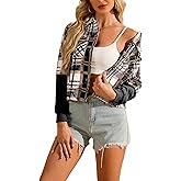 EONDOM Flannels for Women Cropped Shacket Jacket Fashion Plaid Button Down Shirt 2026 Fall Coat Tops