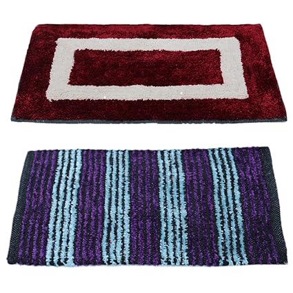 Story@Home Eco Series 2 Pieces Cotton Blend Door Mat - 16x24, Maroon and Blue