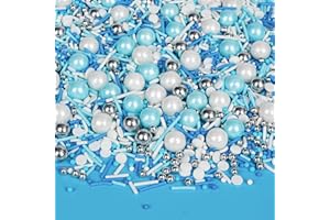 SUGARZY Christmas Edible Blue Silver White Sprinkles,Winter Jimmies Pearls Mix,130g/4.58oz,Perfect for Cake Decorations,Cake and Cupcake Sprinkles with Assorted Shapes and Sizes for Parties Baking, Ice Cream, Cookies, Cupcake Topper