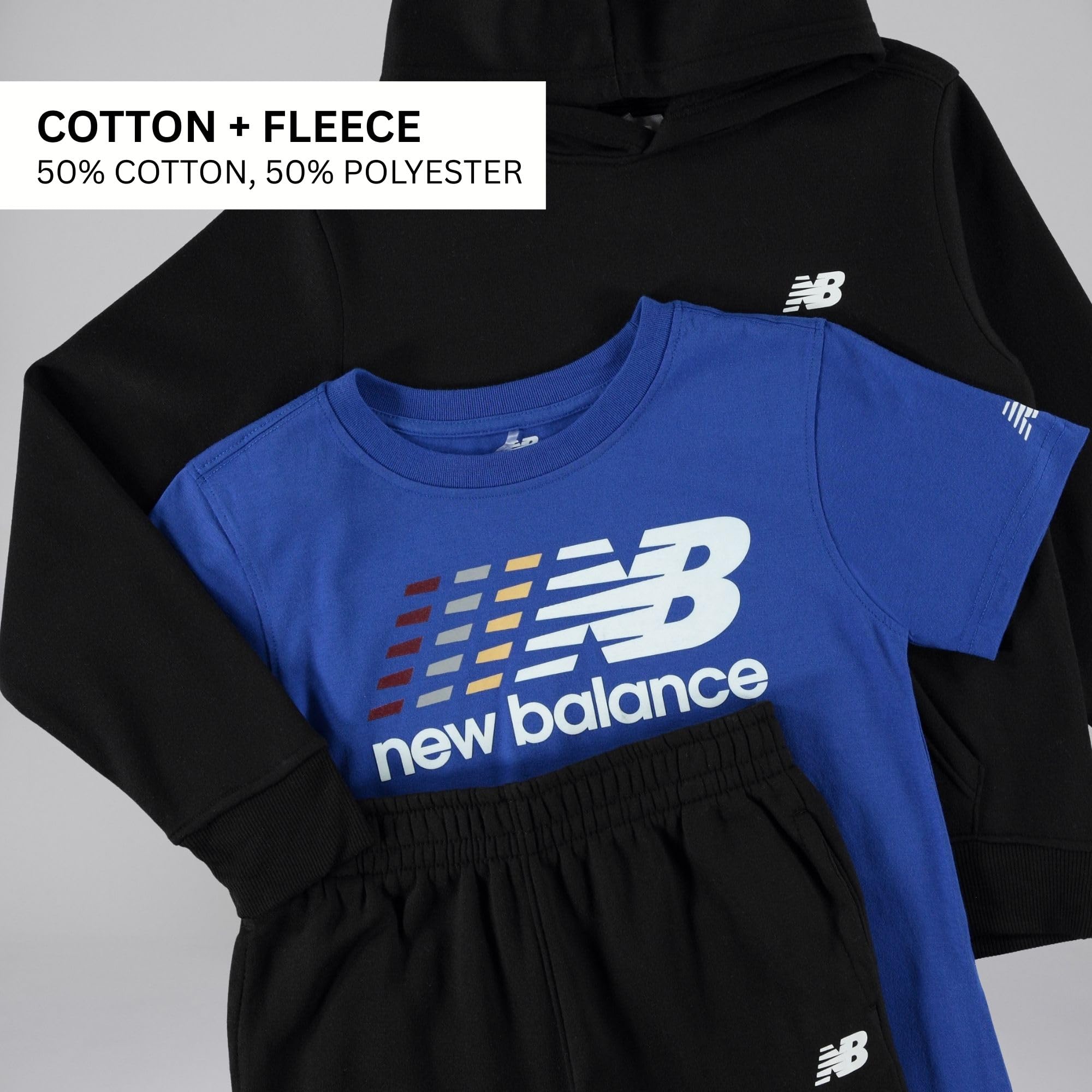 New Balance 3Pc Sweatsuit for Boys & Toddlers - Pullover Hoodie, T-Shirt, Jogger, Kids Soft Cotton Blend Fleece (2T-12)