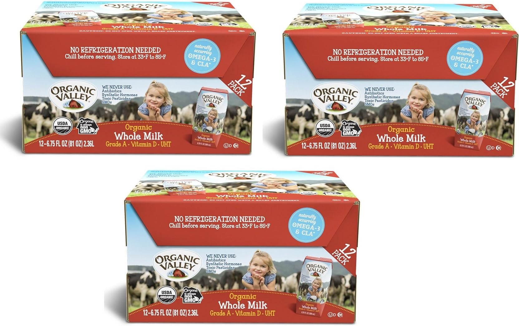 Organic Valley ICPiMT, Organic Milk Boxes, Whole Milk, 6.75 Ounces (Pack of 36)